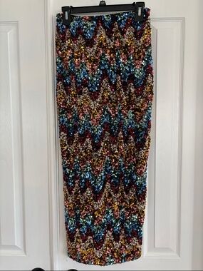 AKIRA Sequins zig zag colorful stretchy strapless dress Women’s Size M NWT